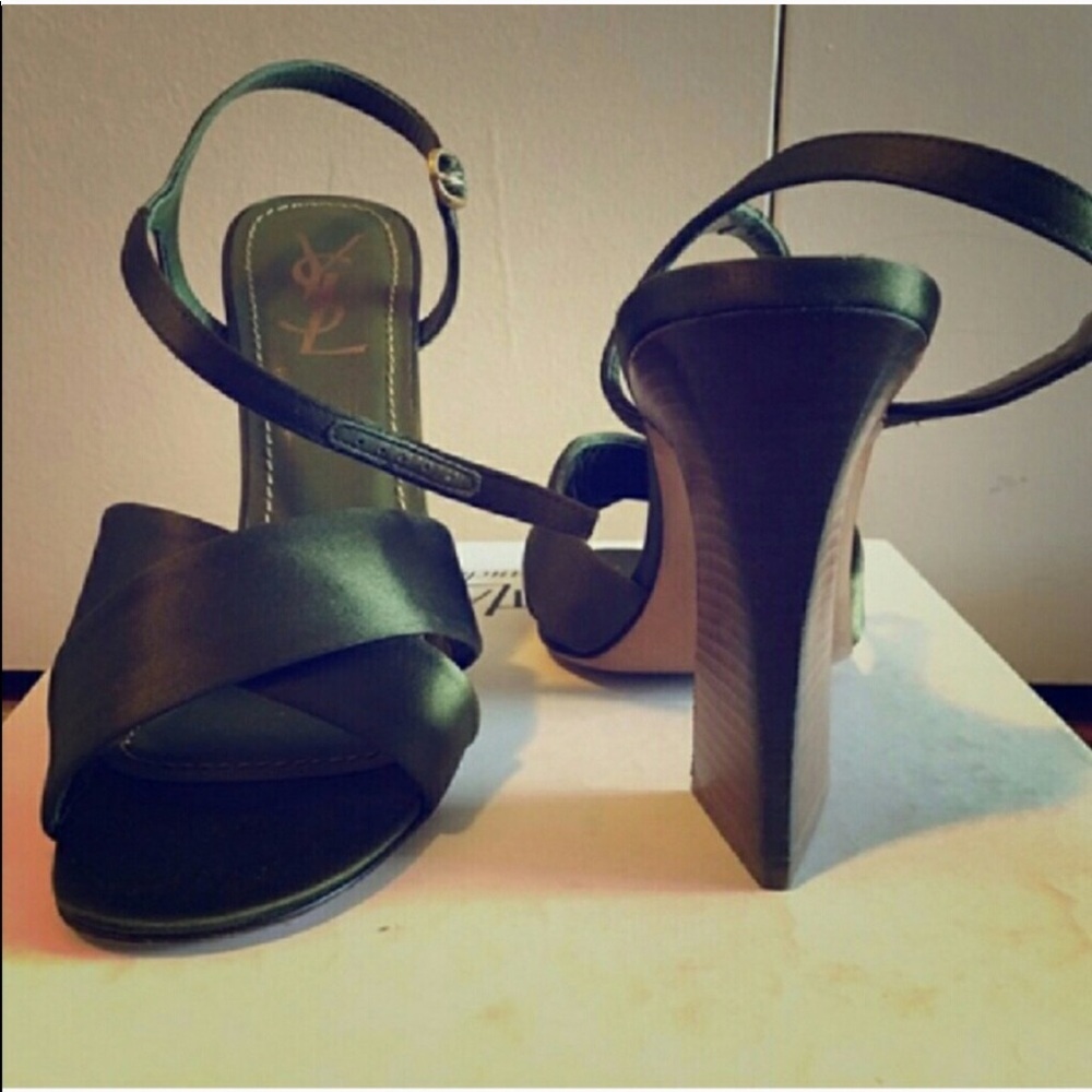 Yves Saint Laurent Dark Green Strappy Heels
